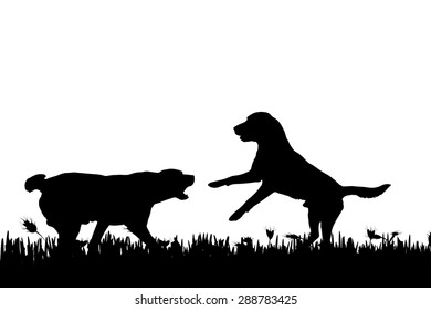Vector silhouette of a dog in nature.