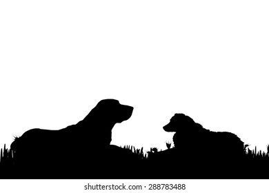 Vector silhouette of a dog in nature.