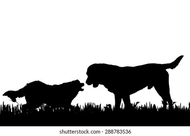 Vector silhouette of a dog in nature.
