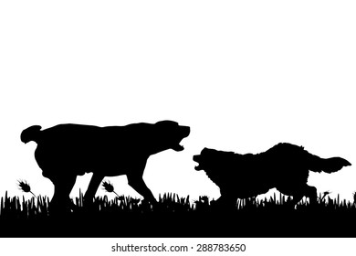 Vector silhouette of a dog in nature.