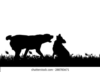 Vector silhouette of a dog in nature.
