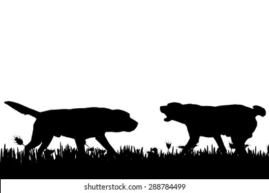 Vector silhouette of a dog in nature.