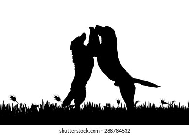 Vector silhouette of a dog in nature.