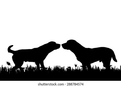 Vector silhouette of a dog in nature.