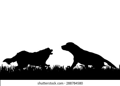 Vector silhouette of a dog in nature.