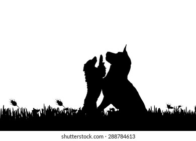 Vector silhouette of a dog in nature.