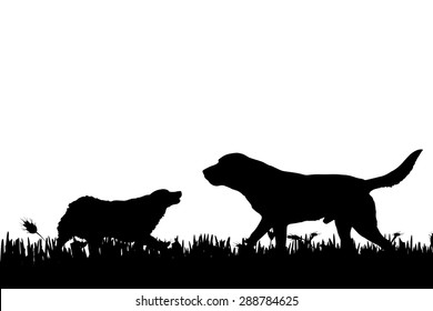 Vector silhouette of a dog in nature.