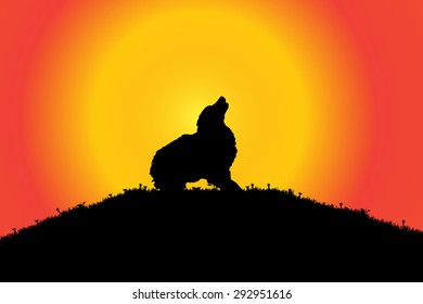 Vector silhouette of a dog in nature.