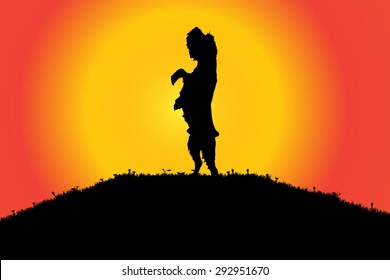 Vector silhouette of a dog in nature.
