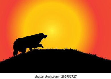 Vector silhouette of a dog in nature.