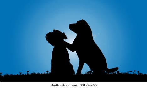 Vector silhouette of a dog in nature.