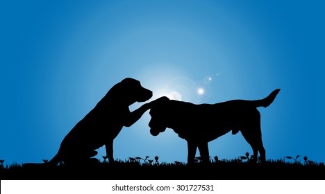 Vector silhouette of a dog in nature.