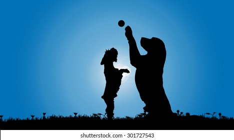 Vector silhouette of a dog in nature.