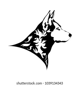 Vector silhouette of dog on white background.