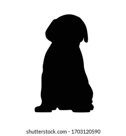 Vector silhouette of a dog on a white background.