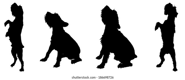 Silueta vectorial de un perro con fondo blanco.