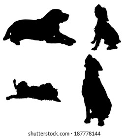 Vector silhouette of a dog on a white background.