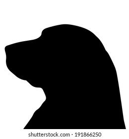 Vector silhouette of a dog on a white background.