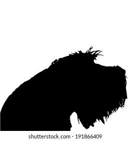 Vector silhouette of a dog on a white background.