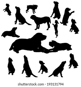 Vector silhouette of a dog on a white background.