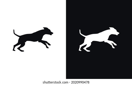 Silueta vectorial de perro con fondo blanco y negro.
