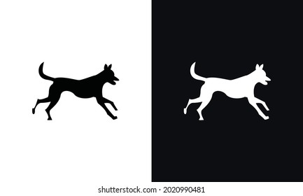 Vector silhouette of dog on white and black background.