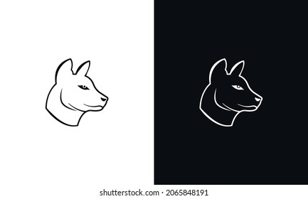 Vector silhouette of dog on white background.