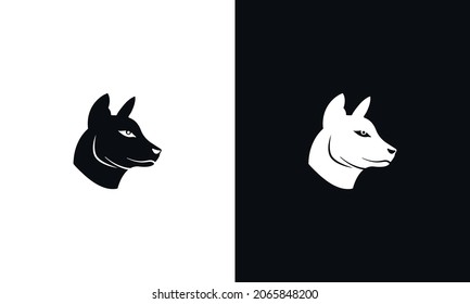 Vector silhouette of dog on white background.