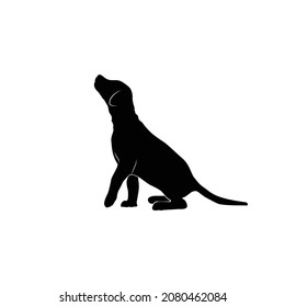 Vector silhouette of dog on white background.