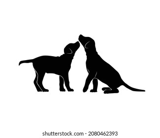 Vector silhouette of dog on white background.