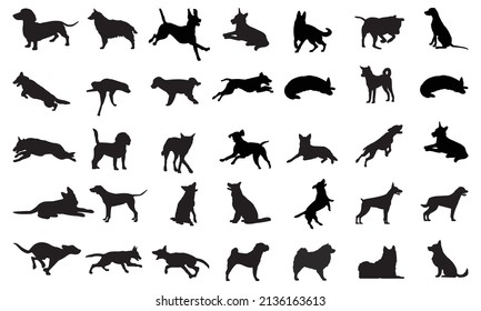 Silueta vectorial del perro sobre fondo blanco