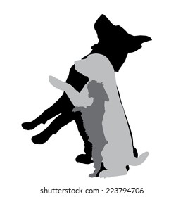 Vector silhouette of a dog on a white background.