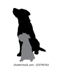 Vector silhouette of a dog on a white background.