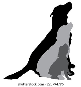 Vector silhouette of a dog on a white background.