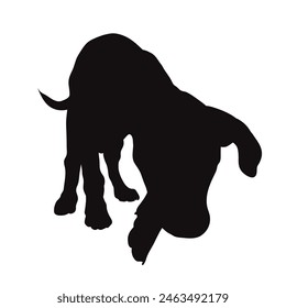 Vector silhouette of dog on white background. Symbol of pet and happy life.