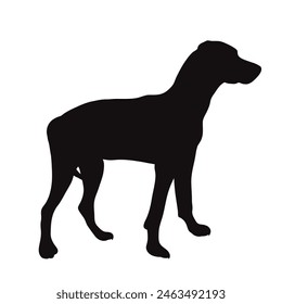 Vector silhouette of dog on white background. Symbol of pet and happy life.