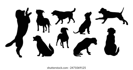 Vector silhouette of a dog on a white background.