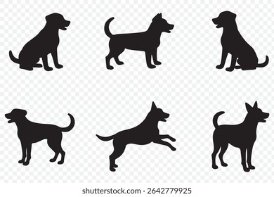 Vector silhouette of a dog on a white background.  This clean and minimal design is ideal for pet-themed graphics . 