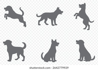 Vector silhouette of a dog on a white background.  This clean and minimal design is ideal for pet-themed graphics . 