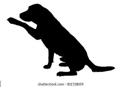 Vector silhouette of a dog on a white background.