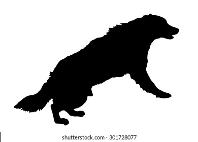 Vector silhouette of a dog on a white background.