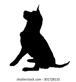 Vector silhouette of a dog on a white background.