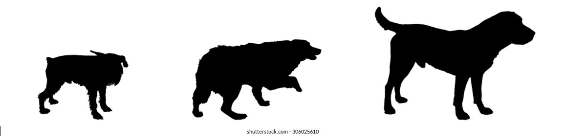 Vector silhouette of a dog on a white background.