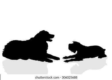 Vector silhouette of a dog on a white background.