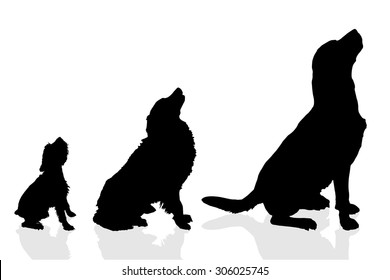 Vector silhouette of a dog on a white background.