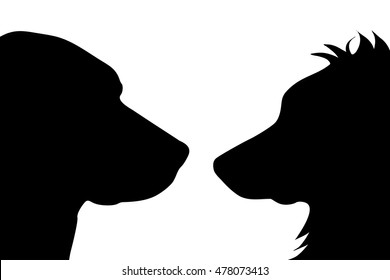 Vector silhouette of dog on a white background.