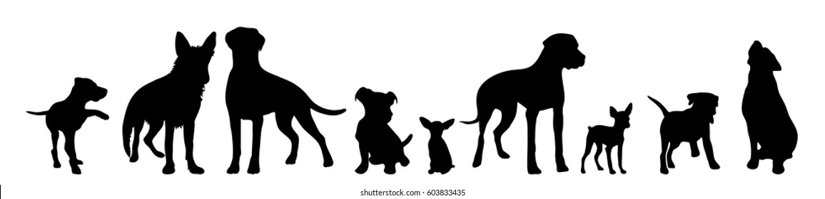 Vector silhouette of dog on white background.