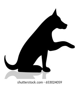 Vector silhouette of dog on white background.