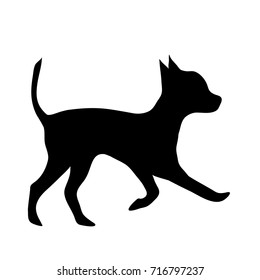 Vector silhouette of dog on white background.