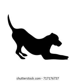 Vector silhouette of dog on white background.